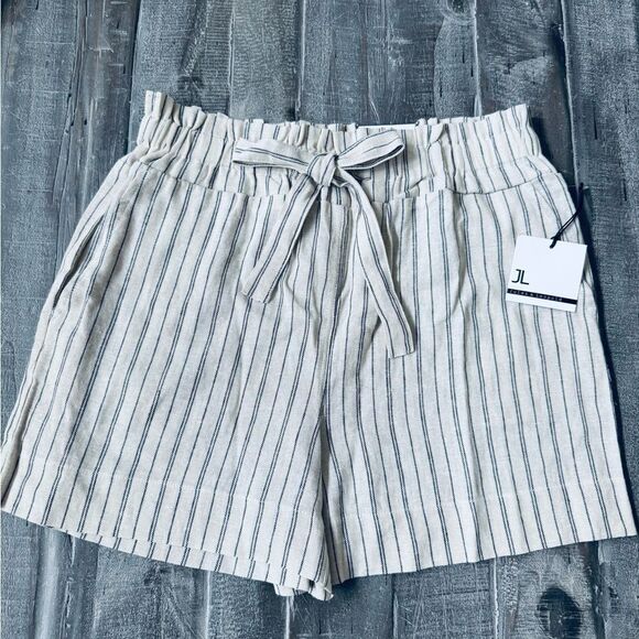 Jules & Leopold Cream Linen Striped Summer Pull On Shorts S - Picture 1 of 4